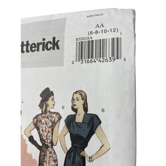 Butterick Sewing Pattern Size AA 6-12 B5281 Misses Retro 1946 Lined Dress & Belt - Picture 2 of 6